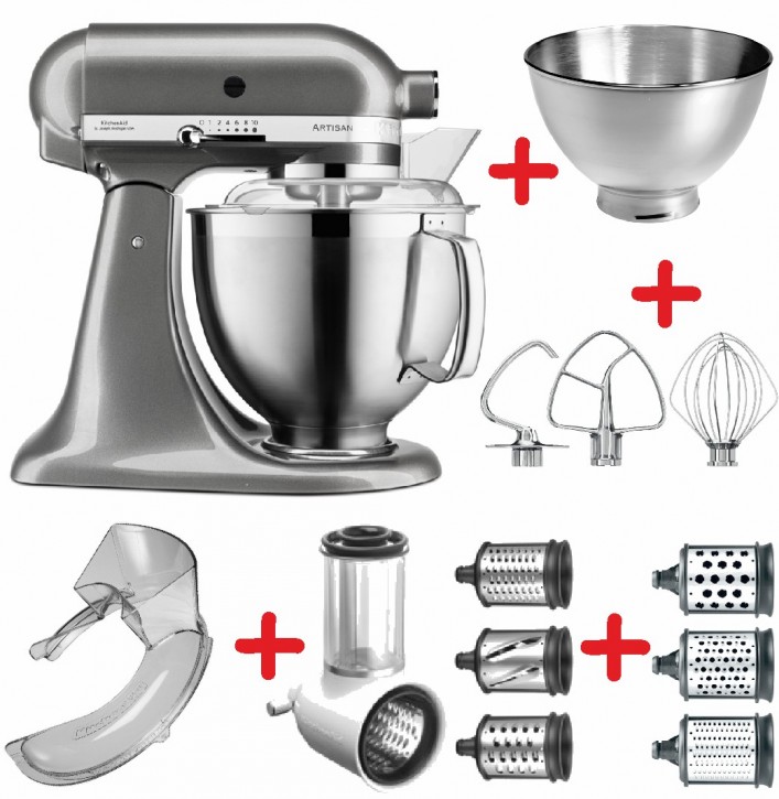 Set-Angebot C KitchenAid Artisan Premium 185 farbig plus 8 Teile MEDAILLON SILBER