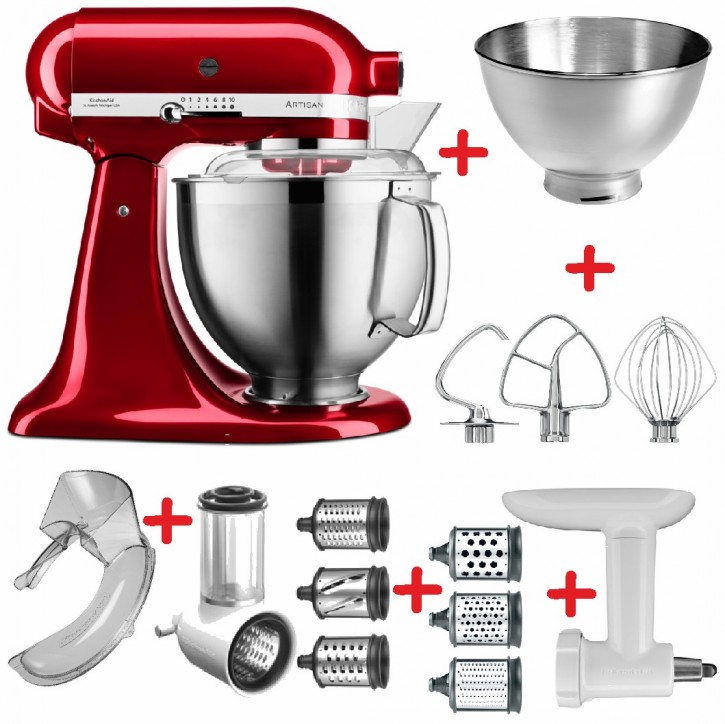 Set-Angebot D KitchenAid Artisan Premium 185 farbig plus 9 Teile LIEBESAPFEL ROT