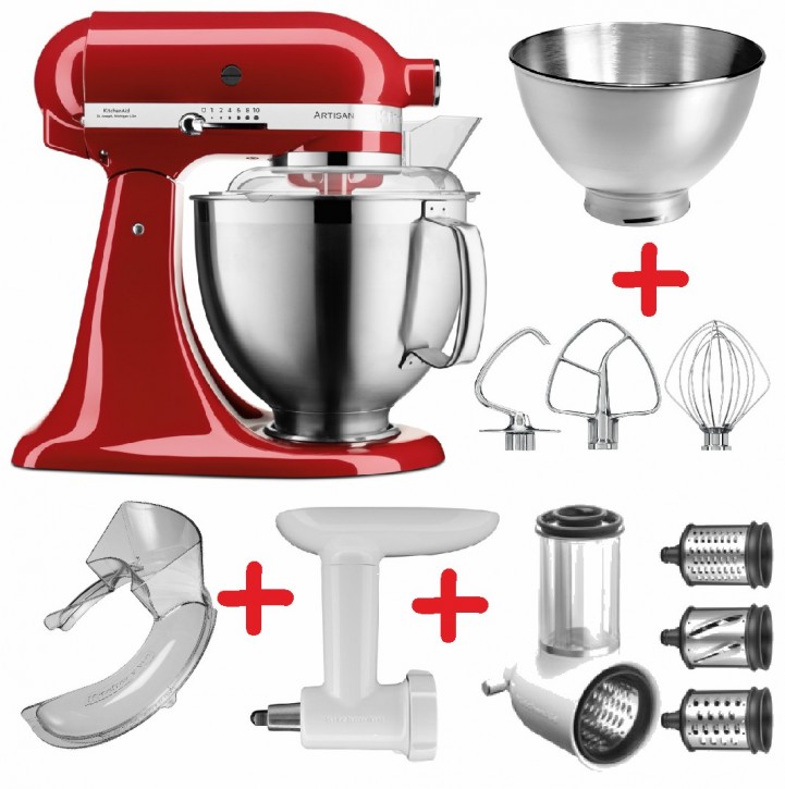 Set-Angebot A KitchenAid Artisan Premium 185 farbig plus 8 Teile EMPIRE ROT