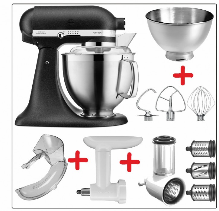 Set-Angebot A KitchenAid Artisan Premium 185 farbig plus 8 Teile GUSSEISEN SCHWARZ