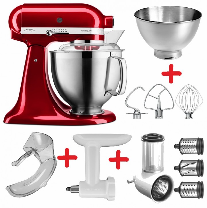 Set-Angebot A KitchenAid Artisan Premium 185 farbig plus 8 Teile LIEBESAPFEL ROT