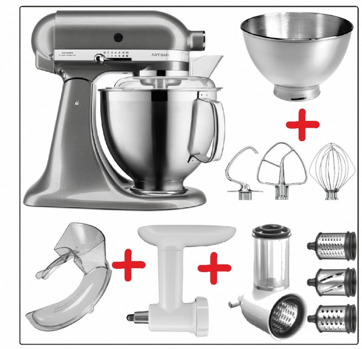 Set-Angebot A KitchenAid Artisan Premium 185 farbig plus 8 Teile MEDAILLON SILBER