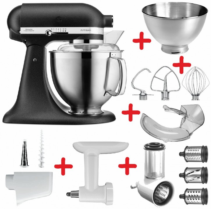 Set-Angebot B KitchenAid Artisan Premium 185 farbig plus 9 Teile GUSSEISEN SCHWARZ