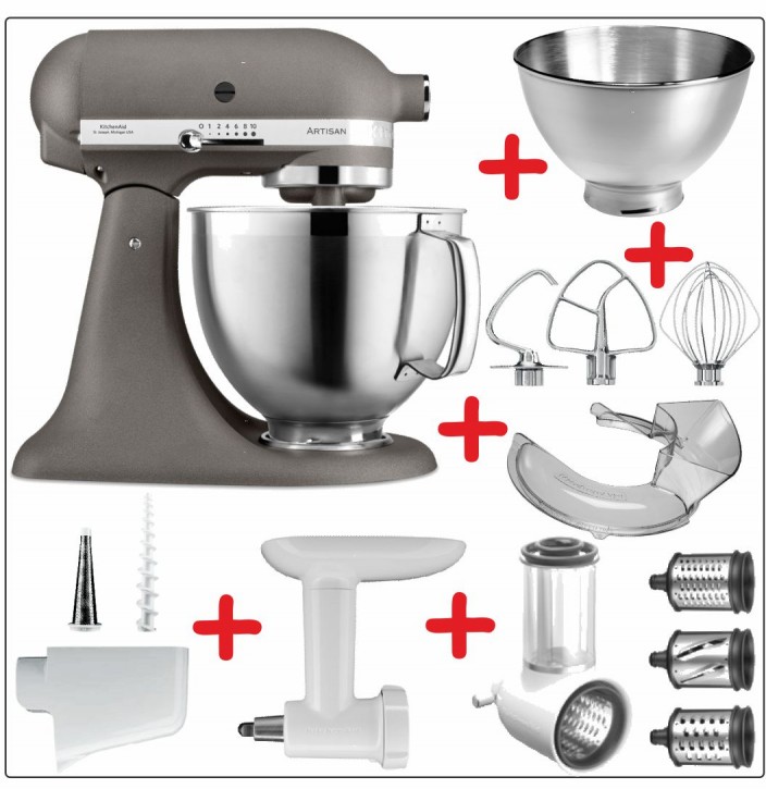 Set-Angebot B KitchenAid Artisan Premium 185 farbig plus 9 Teile IMPERIAL GREY