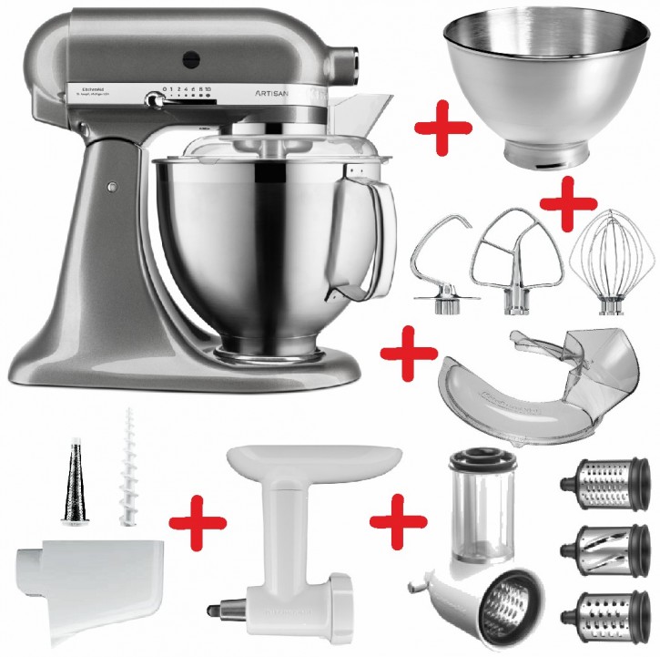 Set-Angebot B KitchenAid Artisan Premium 185 farbig plus 9 Teile MEDAILLON SILBER