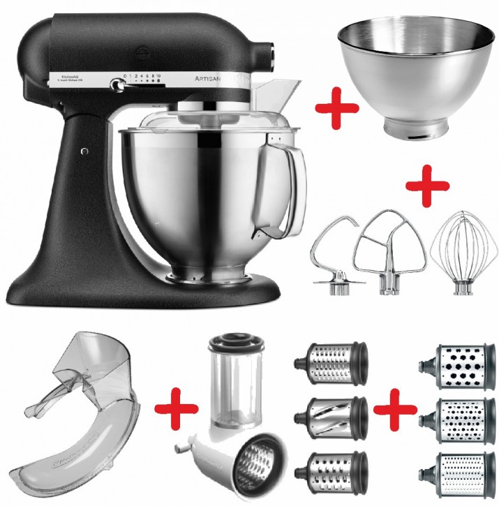 Set-Angebot C KitchenAid Artisan Premium 185 farbig plus 8 Teile GUSSEISEN SCHWARZ