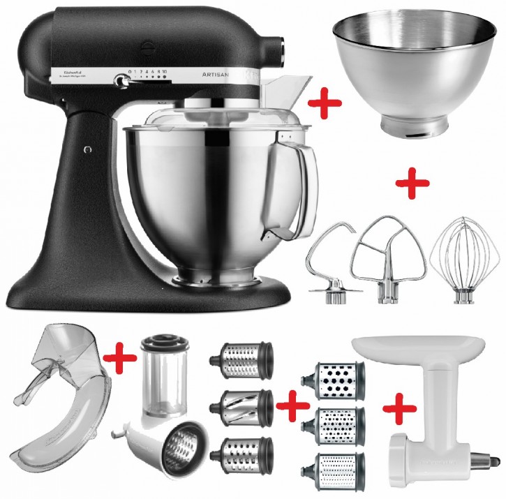 Set-Angebot D KitchenAid Artisan Premium 185 farbig plus 9 Teile GUSSEISEN SCHWARZ