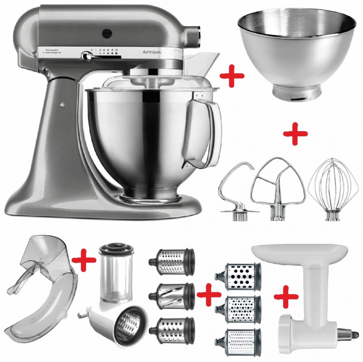 Set-Angebot D KitchenAid Artisan Premium 185 farbig plus 9 Teile MEDAILLON SILBER