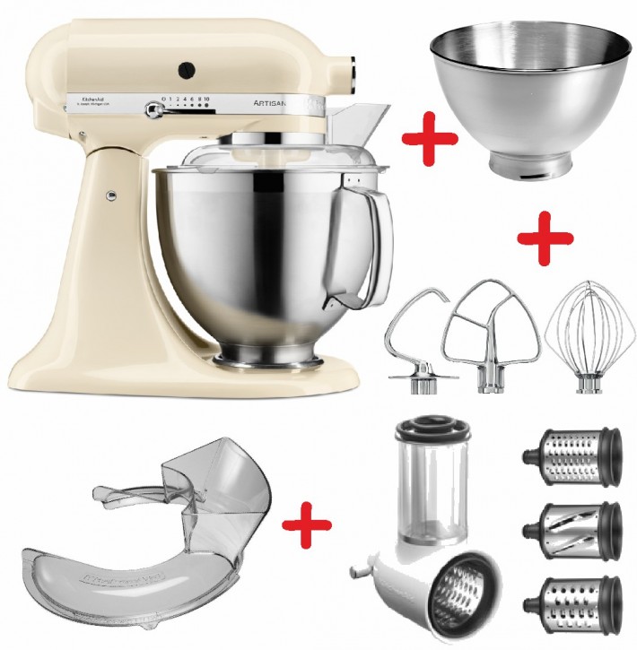 Set-Angebot E KitchenAid Artisan Premium 185 farbig plus 7 Teile CREMÉ