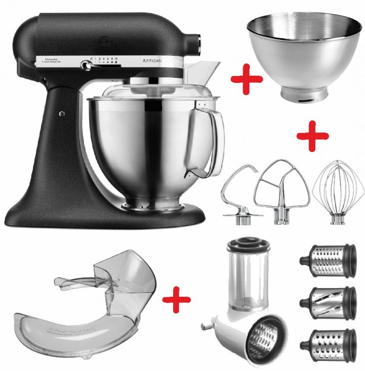 Set-Angebot E KitchenAid Artisan Premium 185 farbig plus 7 Teile GUSSEISEN SCHWARZ