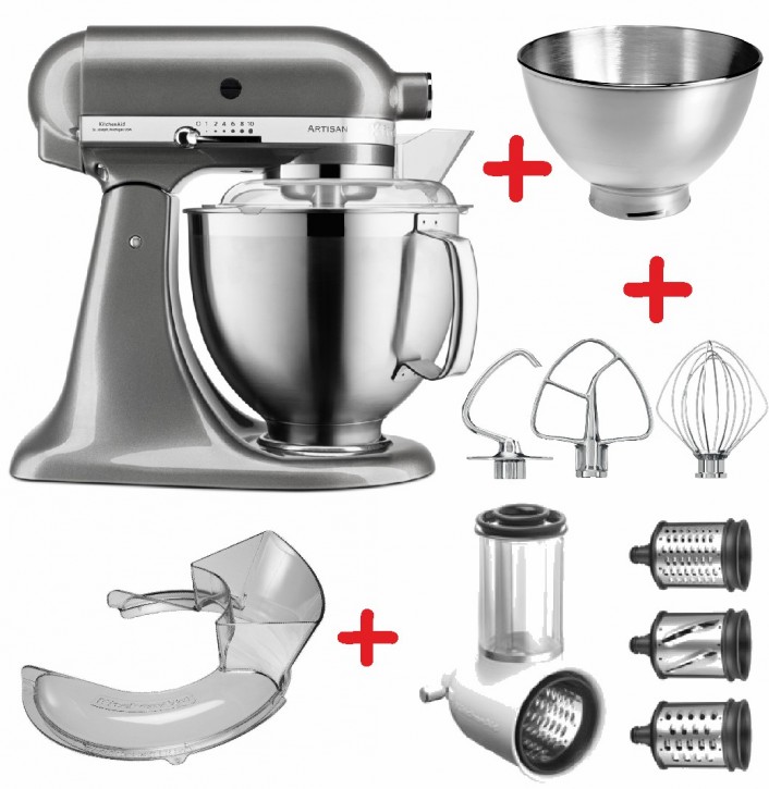 Set-Angebot E KitchenAid Artisan Premium 185 farbig plus 7 Teile MEDAILLON SILBER