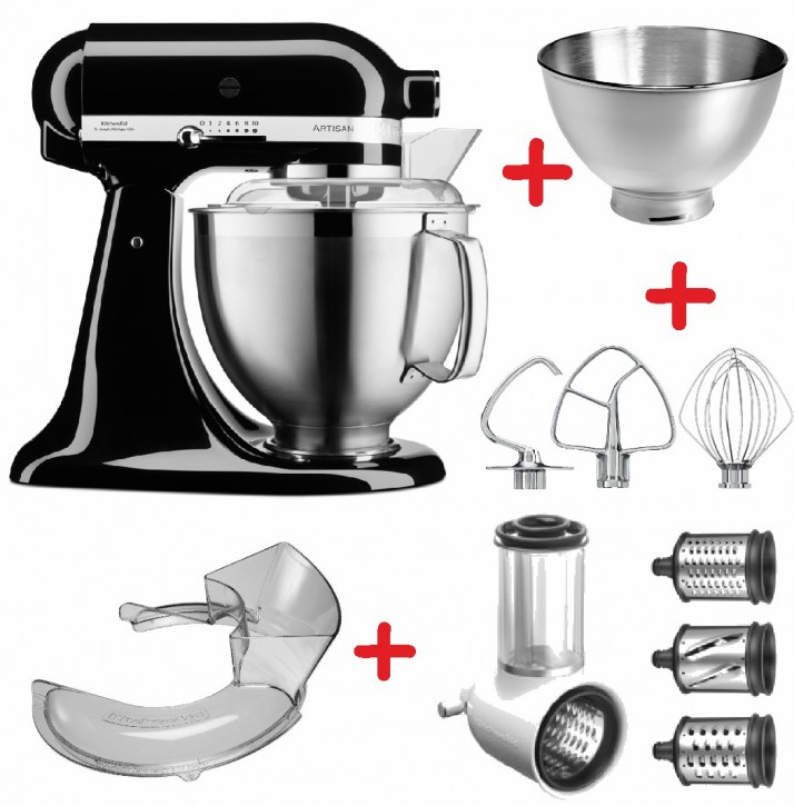 Set-Angebot E KitchenAid Artisan Premium 185 farbig plus 7 Teile ONYX SCHWARZ