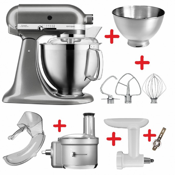 Set-Angebot F KitchenAid Artisan Premium 185 farbig plus 9 Teile MEDAILLON SILBER